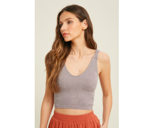 Padded V Neck Crop Top Tank by Wishlist - Charcoal Grey - Miss