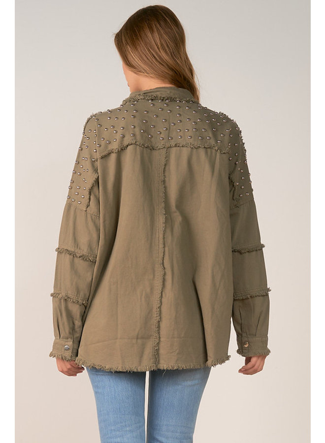 Olive Green Jacket w/ Silver Studs - By Elan