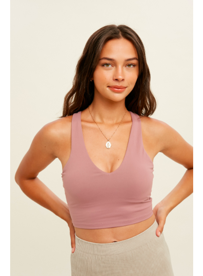 Padded V Neck Crop Top Tank by Wishlist - Charcoal Grey - Miss