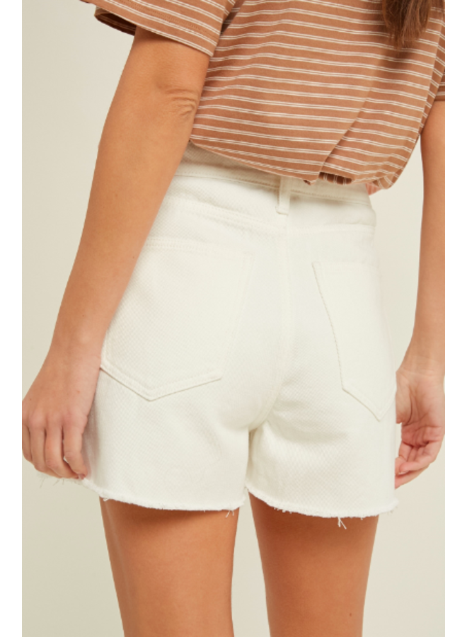 Loose Jean Shorts Overlap Front by Wishlist - White Denim
