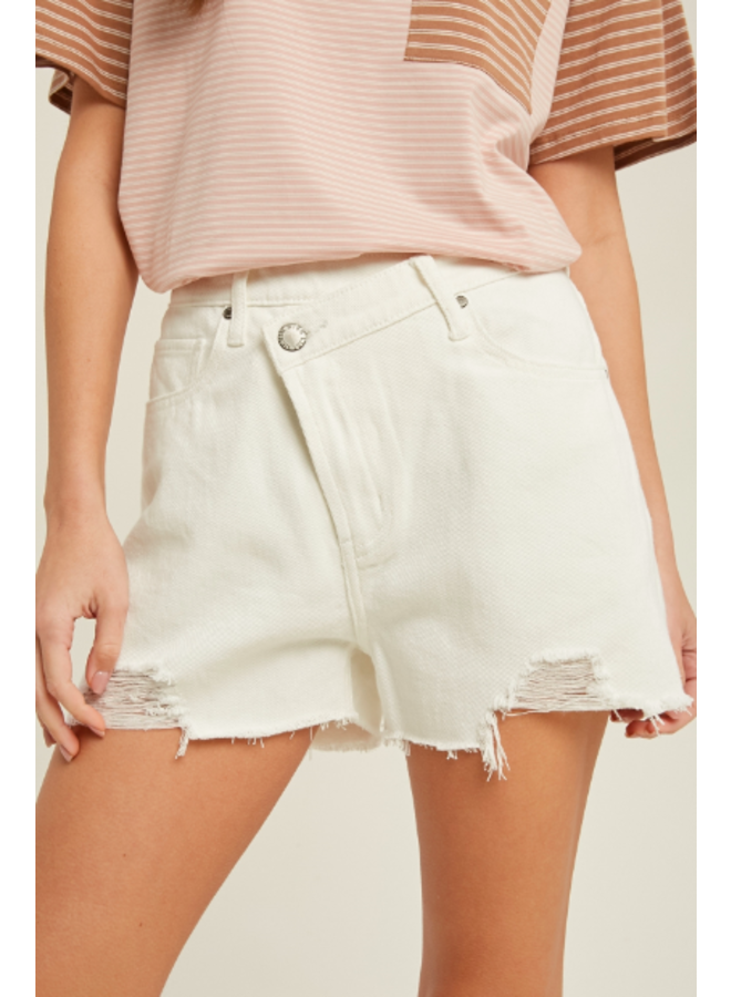 Loose Jean Shorts Overlap Front by Wishlist - White Denim