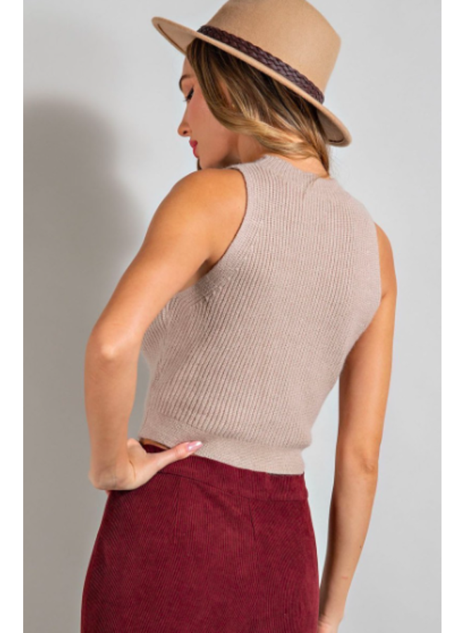 Mock Neck Sweater Knit Tank Top by Eesome - Cocoa Brown