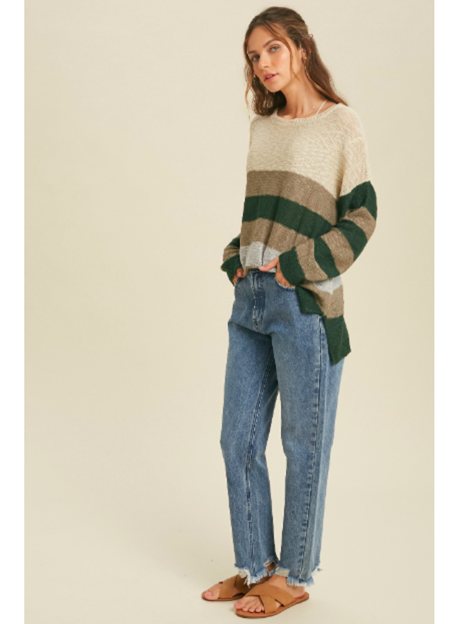 Striped Color Block Sweater by Wishlist - Cream /  Green