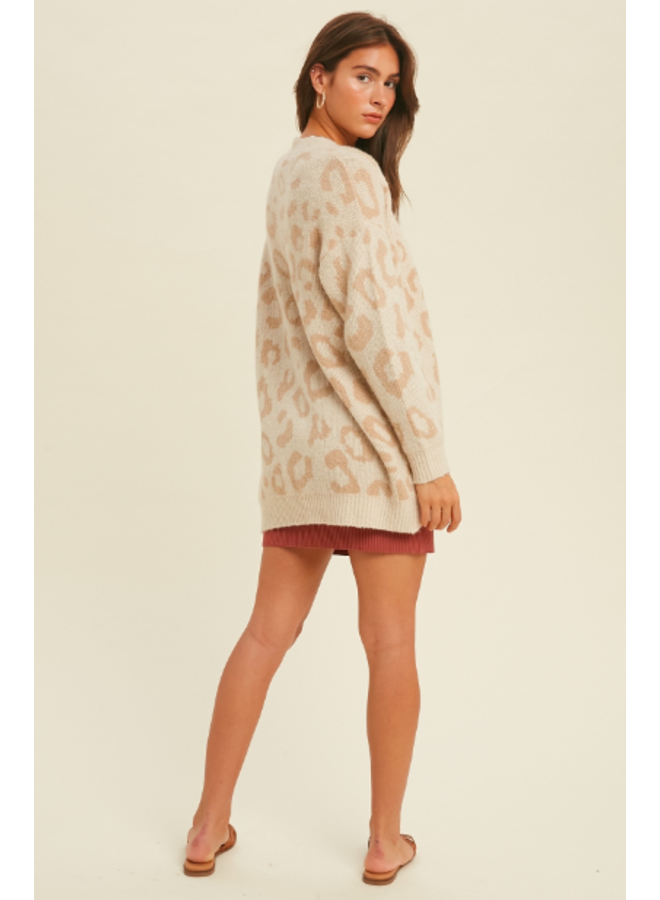 Leopard Cardigan Sweater by Wishlist - Cream / Taupe