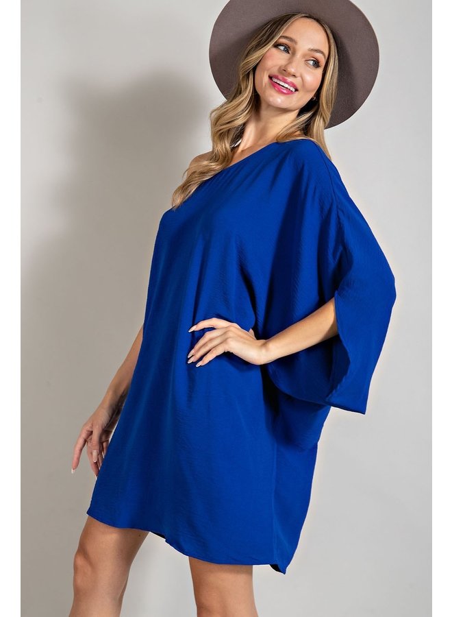 One Shoulder Drapey Mini Dress by Eesome - Royal Blue