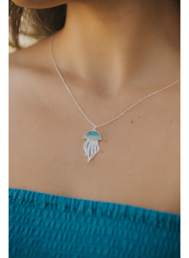 Jellyfish Necklace - Sterling Silver -  Islamorada Sand & Turquoise Gradient  by Dune