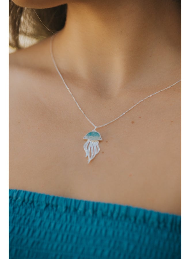 Jellyfish Necklace - Sterling Silver -  Islamorada Sand & Turquoise Gradient  by Dune