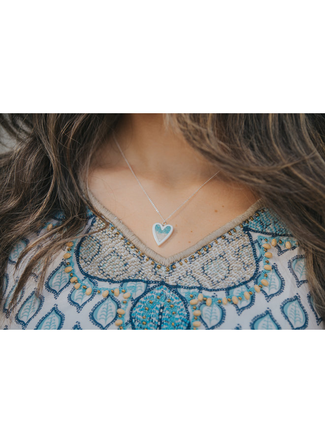 Luxe Dune Heart Necklace -  Sterling Silver  - Islamorada Sand Turquoise by Dune