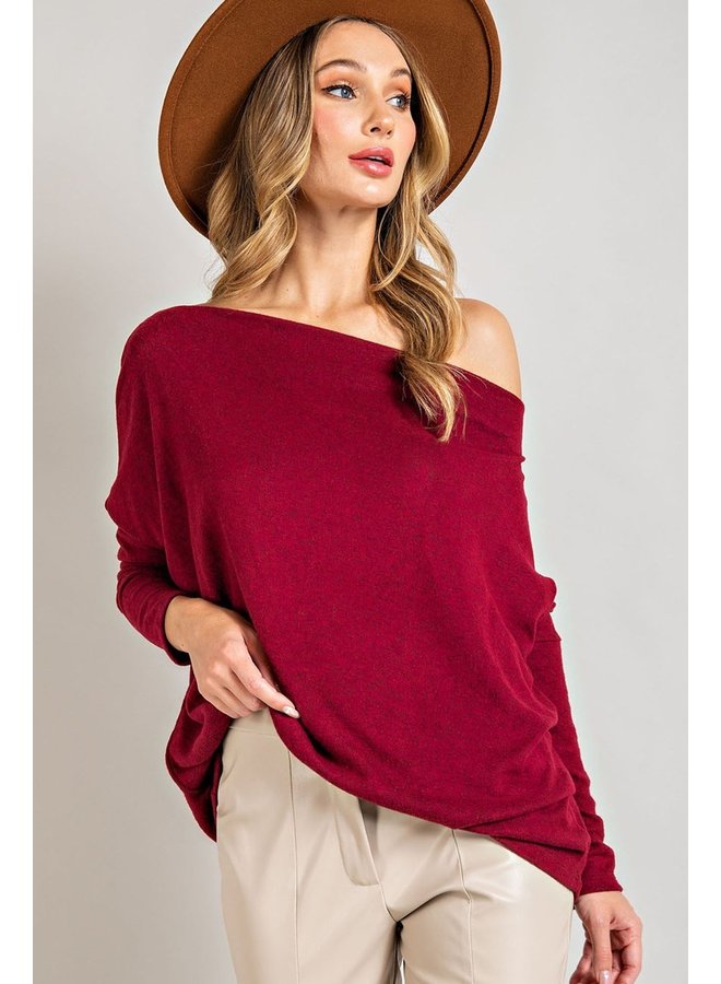 Off Shoulder Sweater Top by Eesome - Red