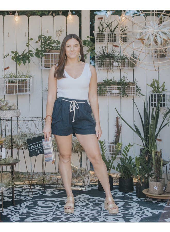 Drawstring Shorts w/ Pockets by Wishlist -Navy