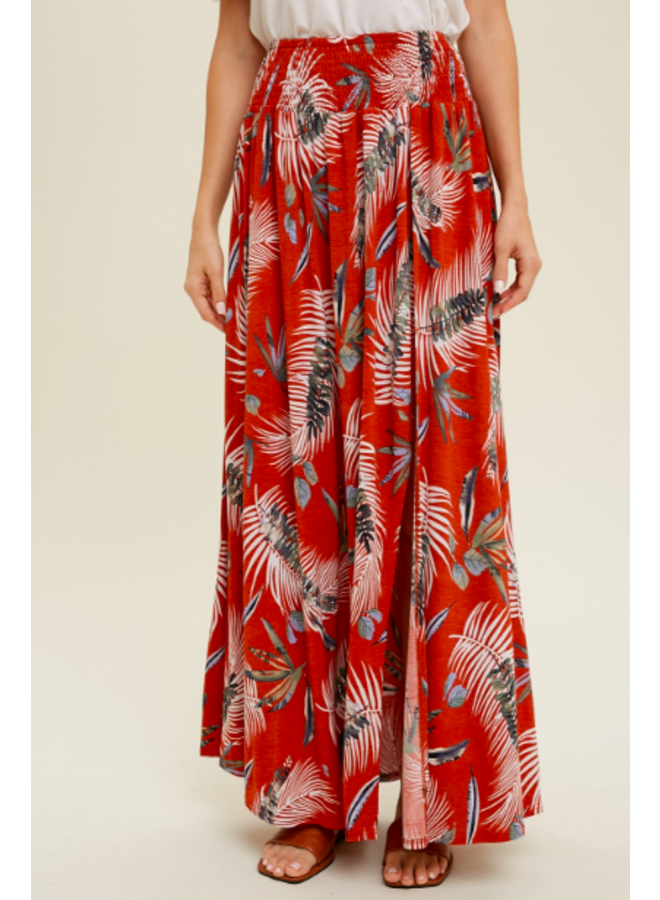 Tropical Print Maxi Skirt w/ Side Slit  by Wishlist -  Brick Red