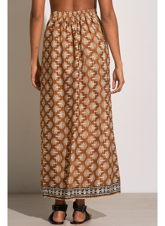 Border Print Sarong Maxi Skirt - Curry Yellow Casablanca Print