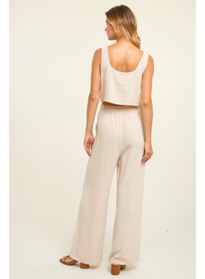 Linen 2 Piece Set - Cropped Tank & Pants by Wishlist - Natural Tan