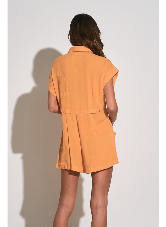 Loose Button Up Romper w/ Collar by Elan - Orange