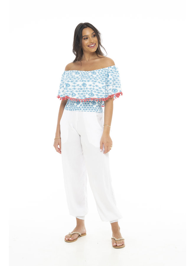 Marrakech Dominica Ruffle Top by Skemo - Ocean Blue