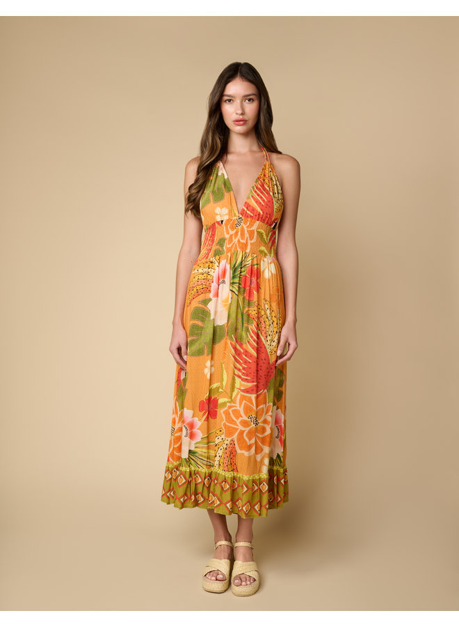 Delia Halter Maxi Dress - Tropical Fruit Print