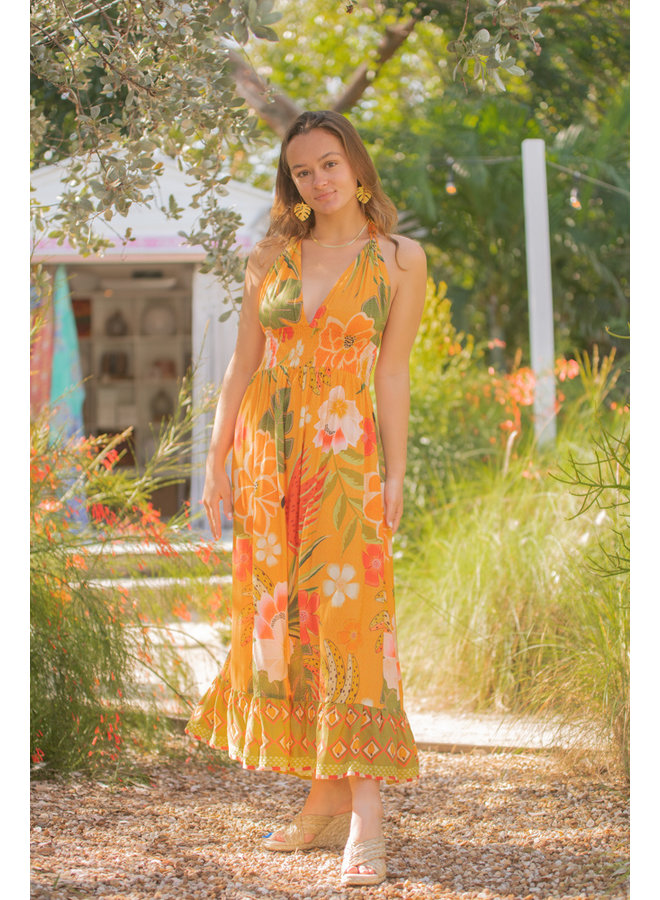 Delia Halter Maxi Dress - Tropical Fruit Print