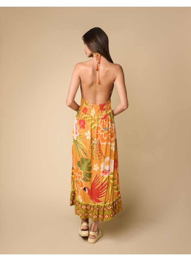 Delia Halter Maxi Dress - Tropical Fruit Print
