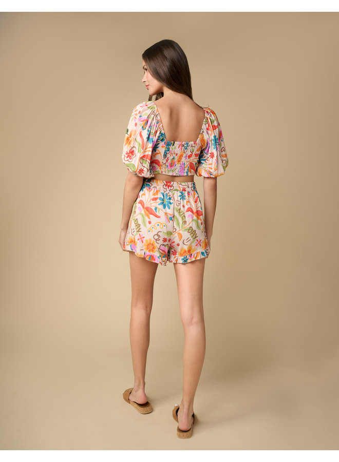 Kiara Shorts - Tropical Print w/ Ruffle Trim