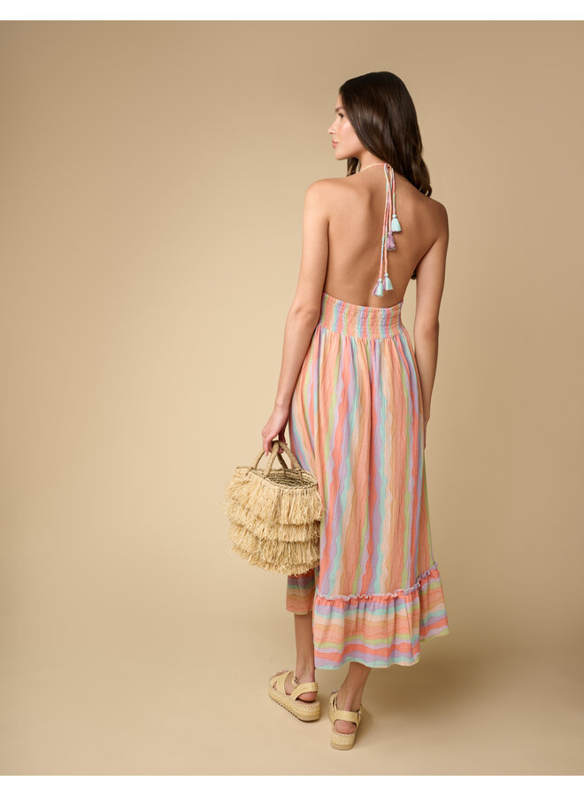 Rainbow Halter Maxi Dress - Wavy Rainbow