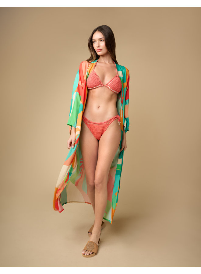 Hali Duster Kimono - Colorblock Palms