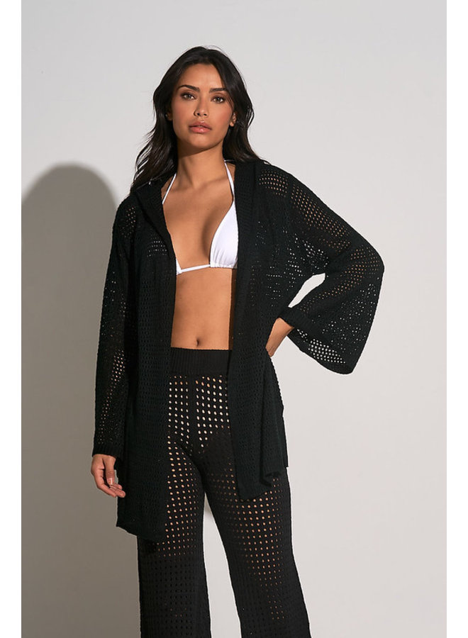 Black Crochet Hooded Cardigan - By Elan