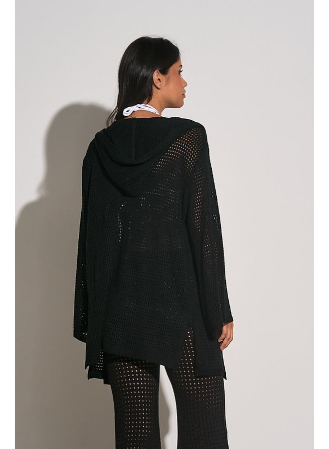 Black Crochet Hooded Cardigan - By Elan