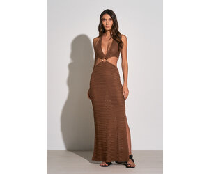 Crochet Halter Maxi Dress w/ Cut Outs by Elan - Chocolate Brown - Miss  Monroe Boutique