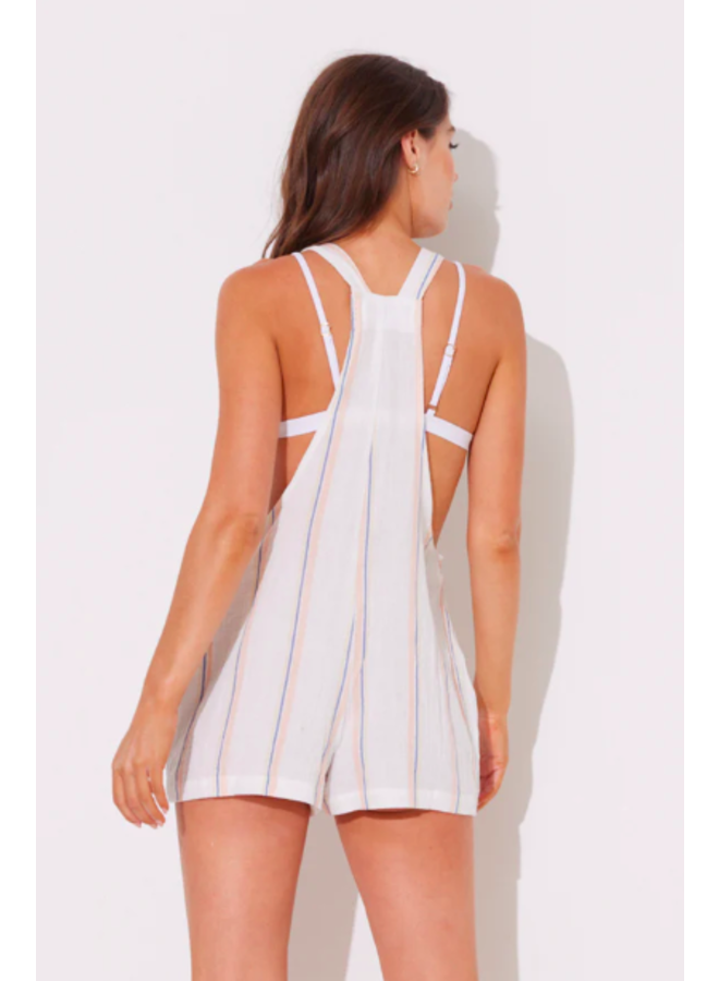 Gauze Vertical Stripe Romper w/ Tie Straps by Ocean Drive - Pink / Cream