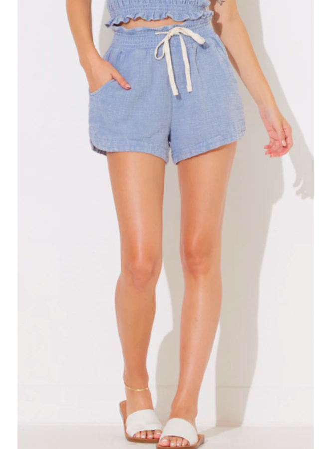 Washed Blue Elastic Waist Shorts by Ocean Drive - Poolside Blue