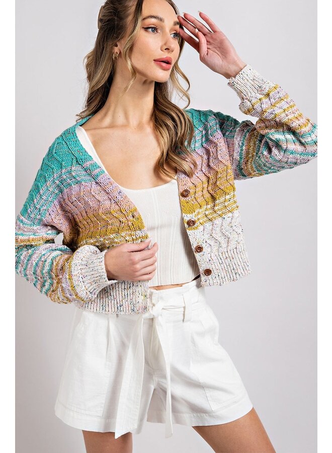 Rainbow Color Button Down Cardigan by Eesome - Rainbow