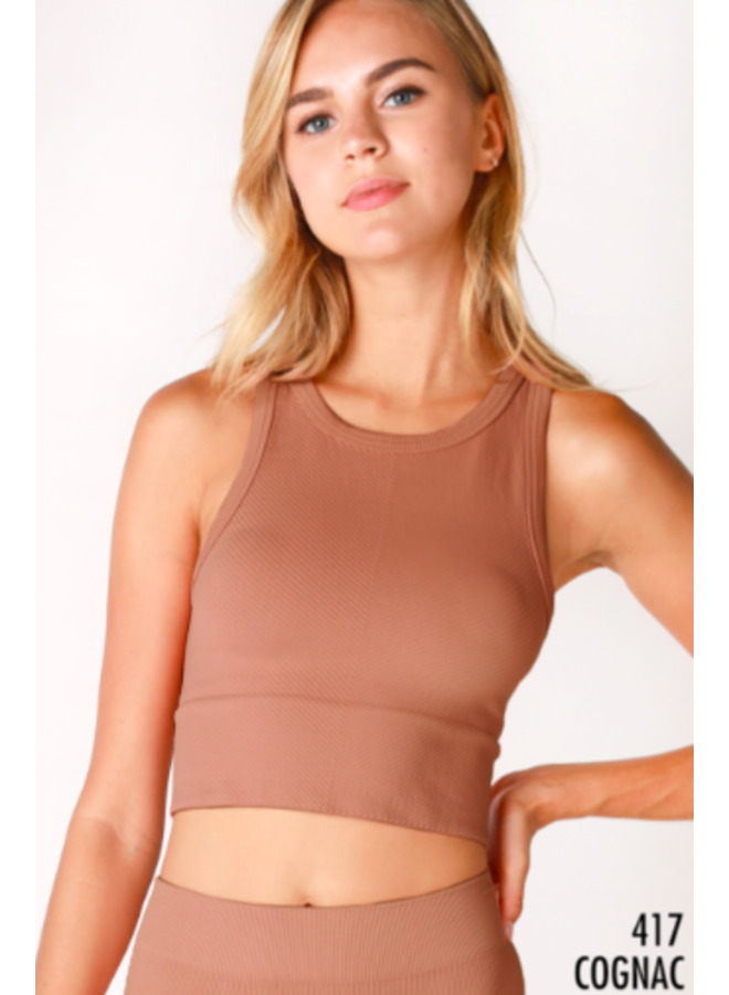 Chevron High Neck Crop Top by NikiBiki - Cognac