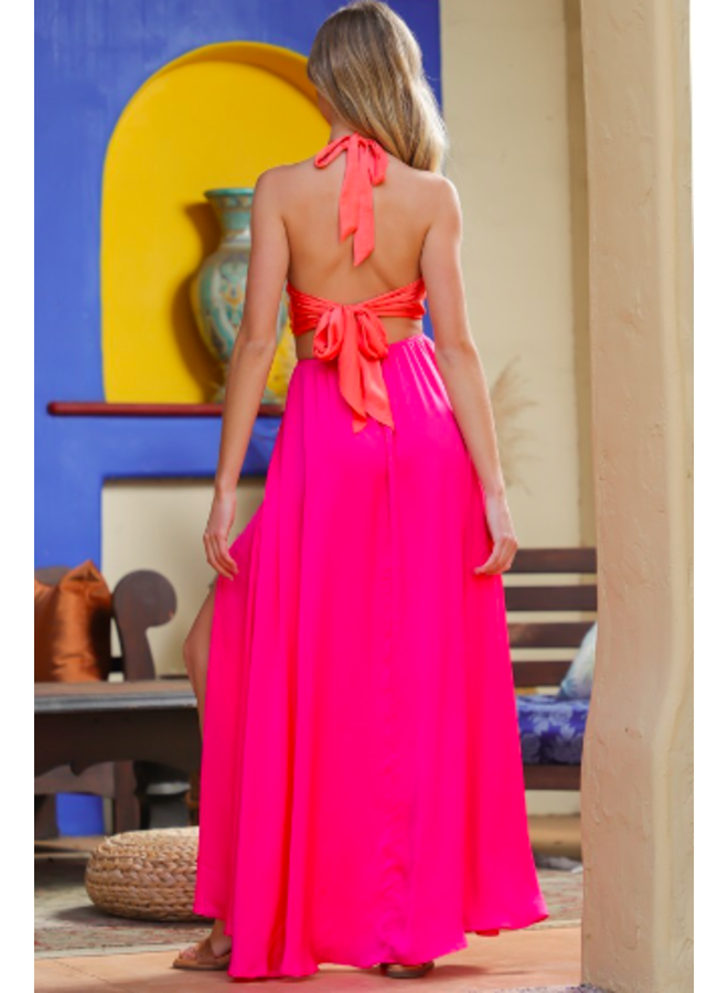 Orange and Pink Color Block Dress