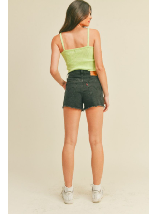Twist Front Knit Crop Top by Lush - Lime Green