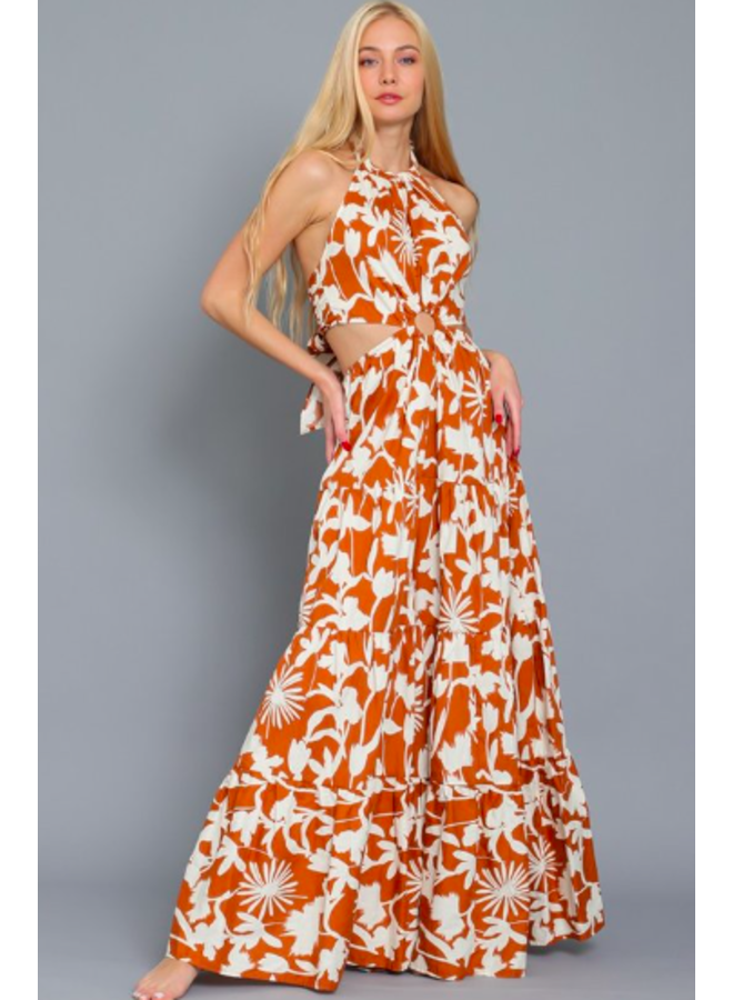 Orange Homewood Orange Floral Print Halter Neck Maxi Dress
