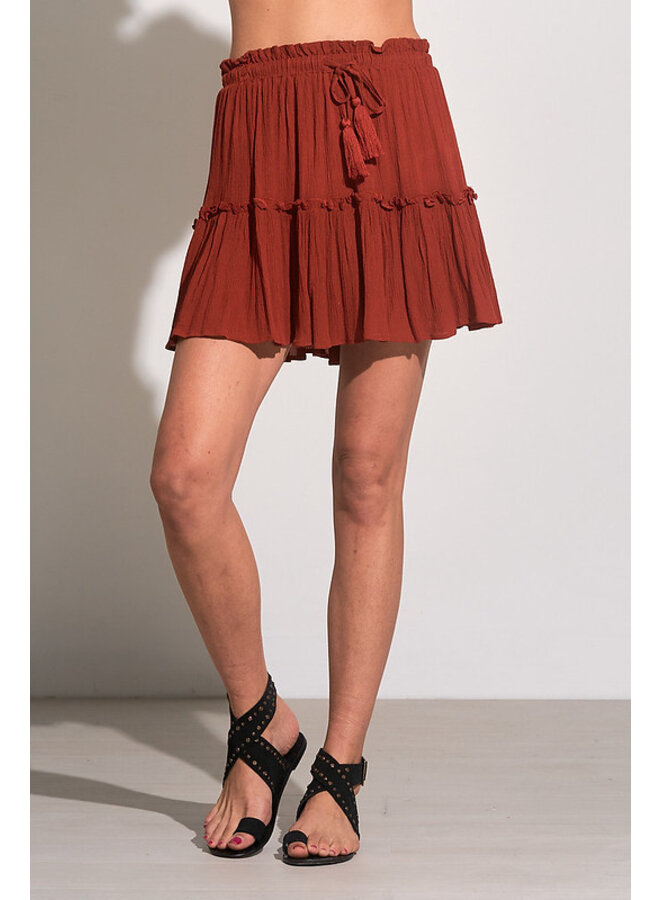 Gauze Ruffle Short Skirt by Elan - Clay Dark Orange