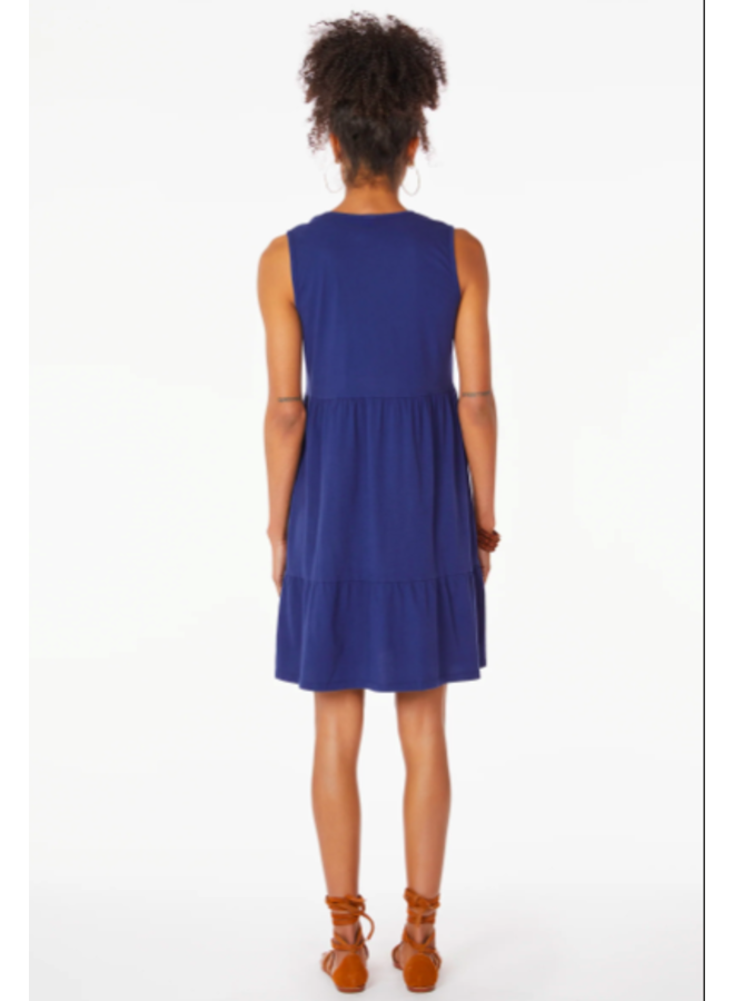 V Neck Tiered Tank Dress by Bobi - Ink Blue