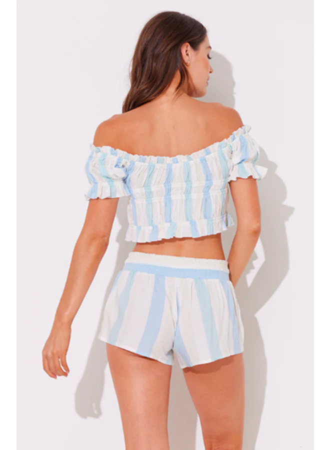 Venice Wide Stripe Off Shoulder Top by Ocean Drive - Blue White Teal