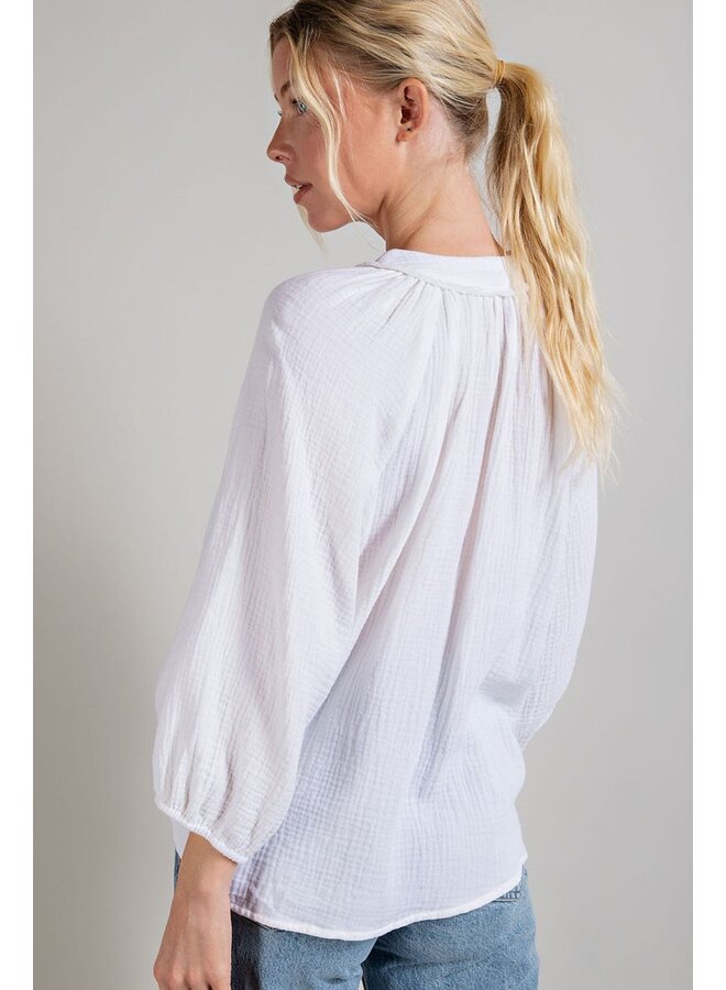 V Neck Puff Sleeve Top by Eesome - Off White