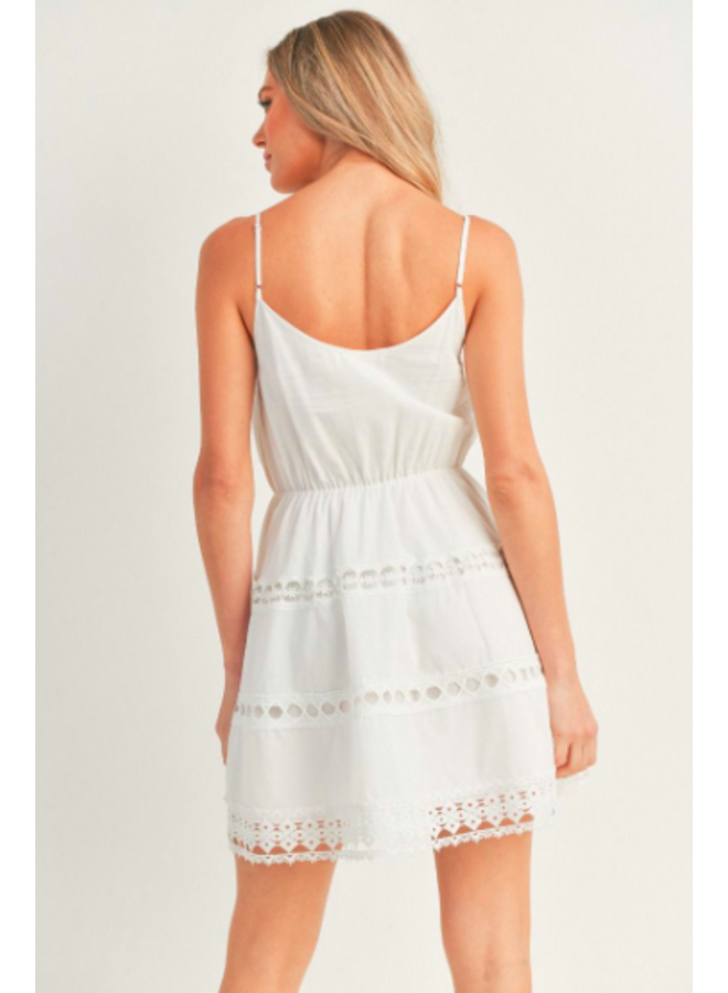 White Crochet Lace Trim Tiered Mini Dress by Lush - White