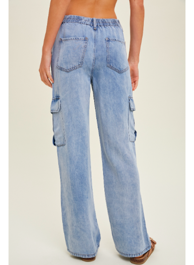 Denim Cargo Pants by Wishlist - Denim Blue - Miss Monroe Boutique