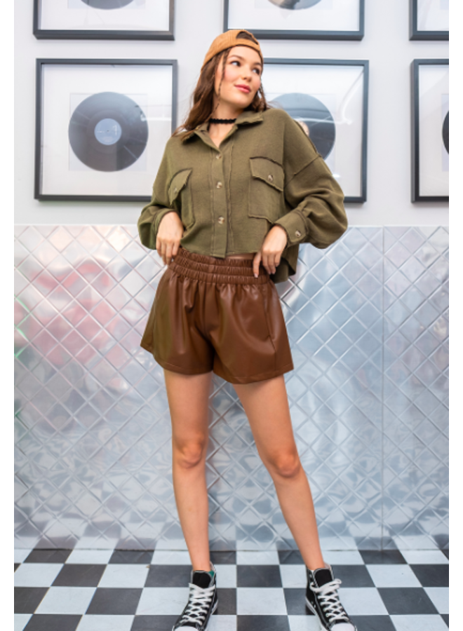 Brown Leather Shorts - Miss Monroe Boutique