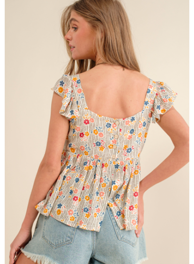 Floral Tank w/ Ruffle Straps - Ivory Floral