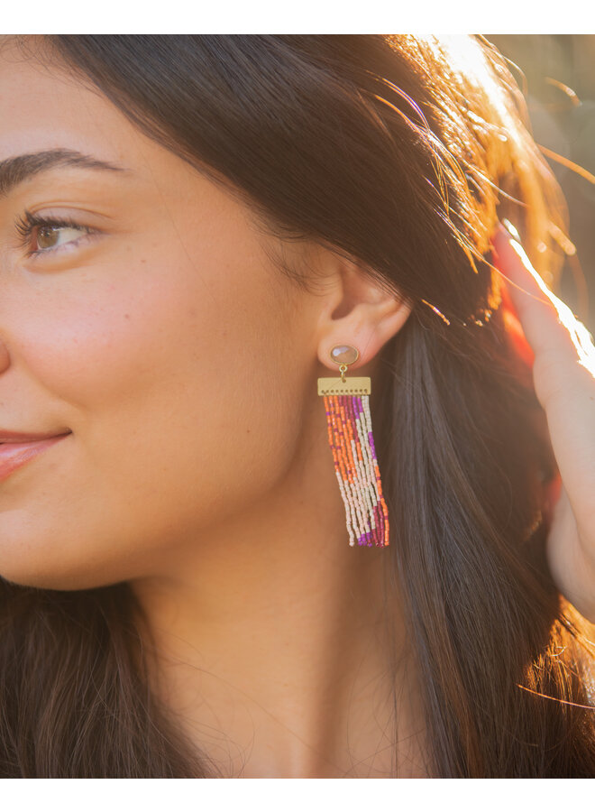 Lilah - Colorful Beaded Fringe Earrings on Stone Post - Blush