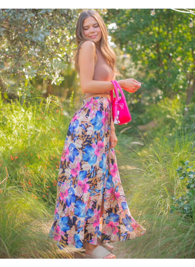 Tropical Flowers Maxi Skirt by Eesome - Blue Floral