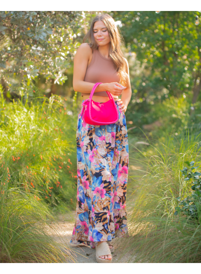 Tropical Flowers Maxi Skirt by Eesome - Blue Floral