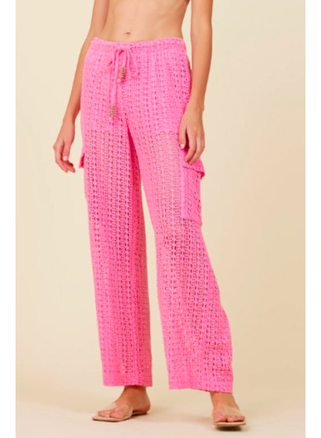 Vertical Stripe Crochet Cargo Pants by Surf Gypsy  - Hot Pink