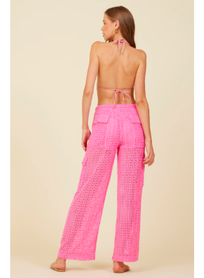 Vertical Stripe Crochet Cargo Pants by Surf Gypsy  - Hot Pink