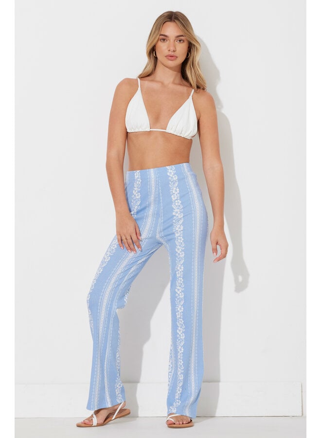 Hibiscus Print Ribbed Pants by Ocean Drive - High Tide Blue
