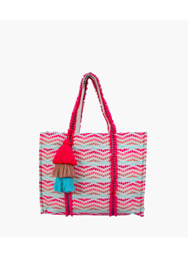 Woven Tapestry Karla Tote Bag - Pink Turquoise